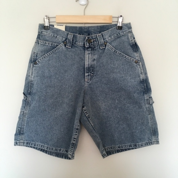 VTG Lee Dungarees Carpenter Shorts Sz 30 Retro Stone Blue Denim Made In USA NWT - Picture 2 of 16